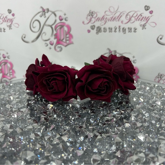 Headband roses red Elegant Burgundy Floral Headband - Picture 2 of 5